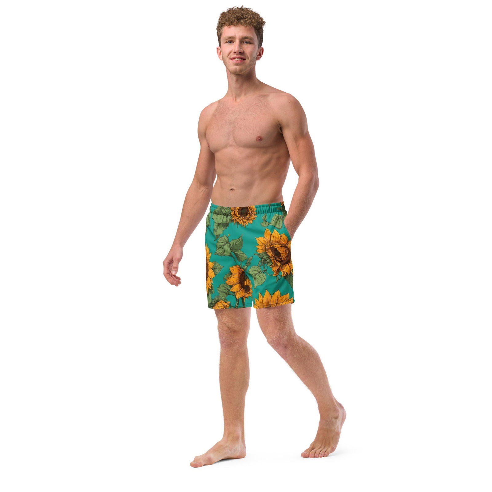 'Sunflower Delight' Men's recycled swim trunks Swimwear
