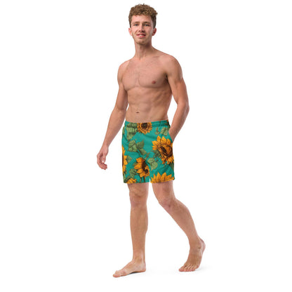 'Sunflower Delight' Men's recycled swim trunks Swimwear