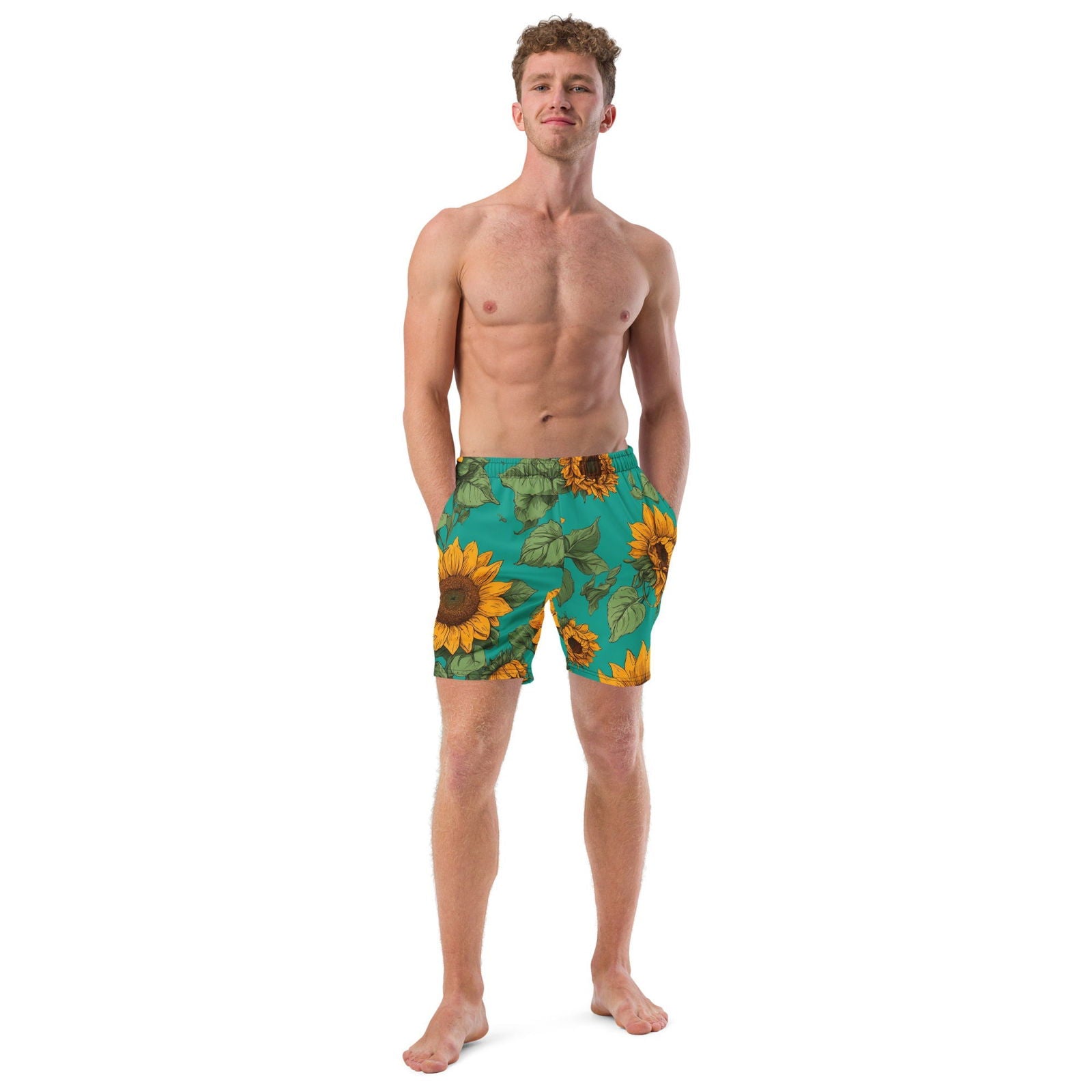 'Sunflower Delight' Men's recycled swim trunks Swimwear