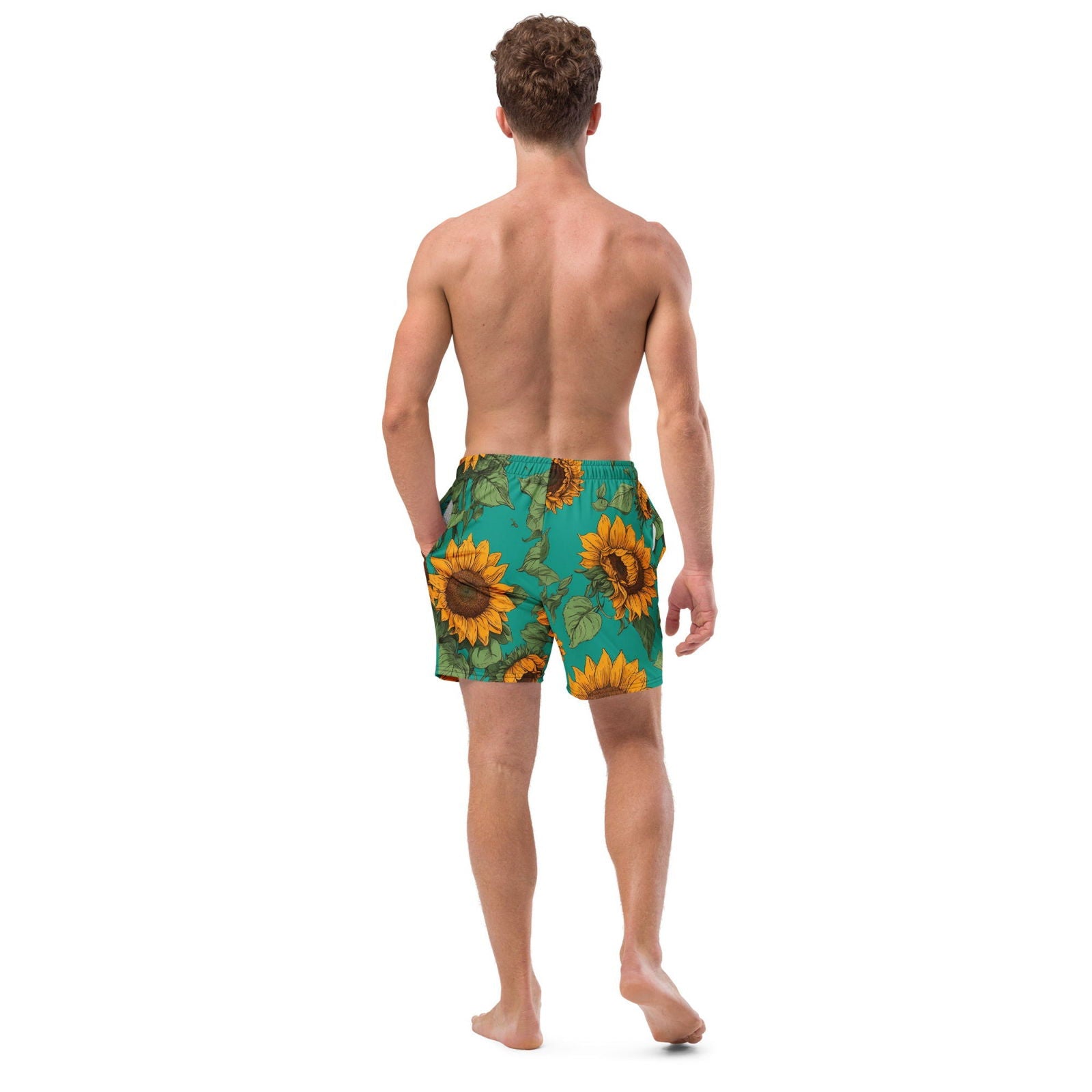 'Sunflower Delight' Men's recycled swim trunks Swimwear