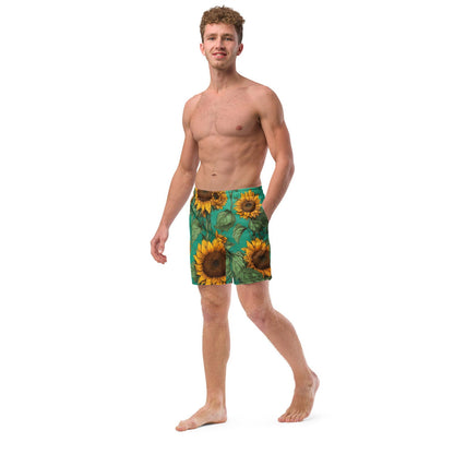 'Sunflower Delight' Men's recycled swim trunks Swimwear