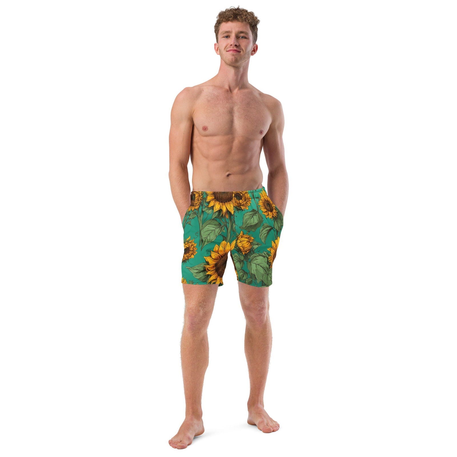 'Sunflower Delight' Men's recycled swim trunks Swimwear