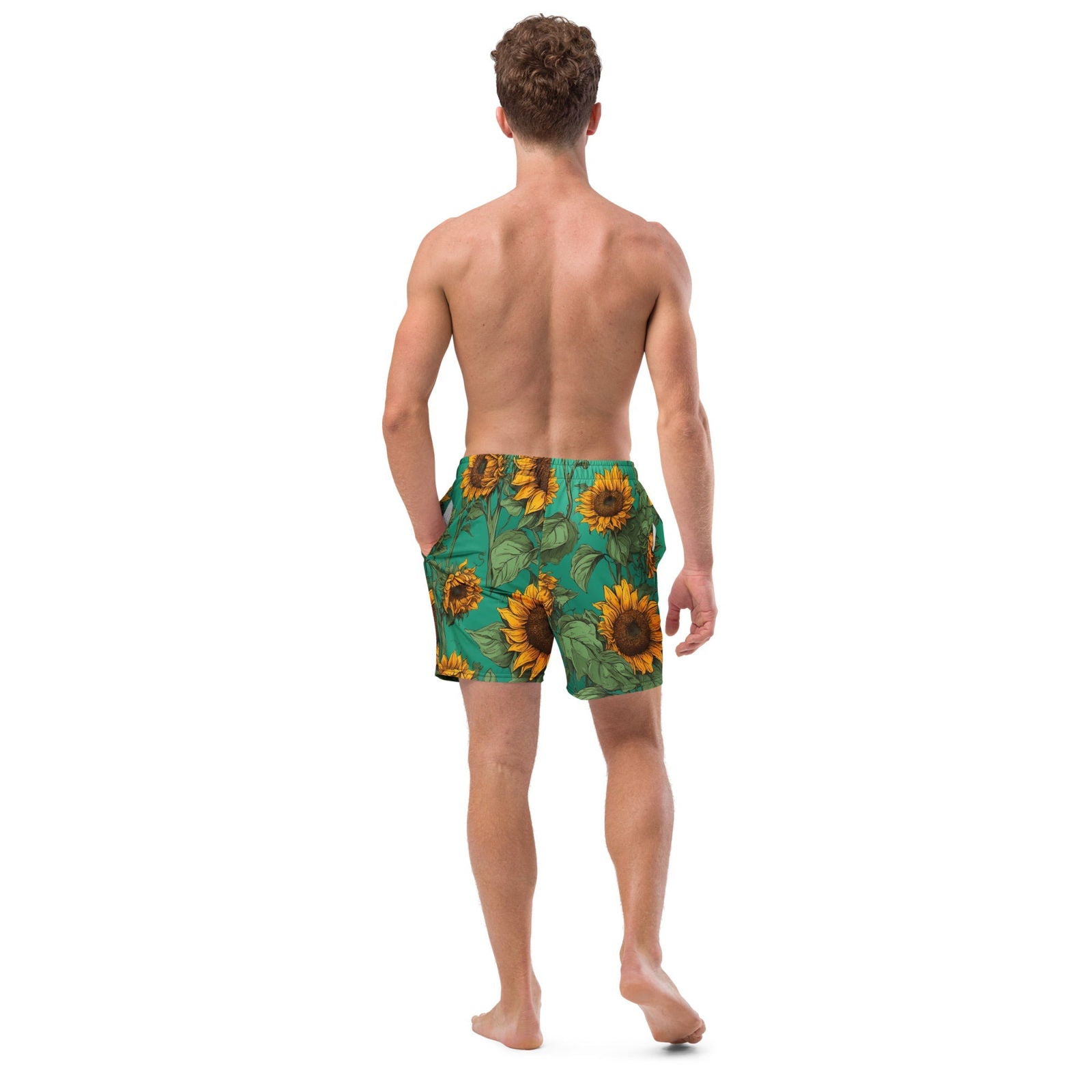 'Sunflower Delight' Men's recycled swim trunks Swimwear