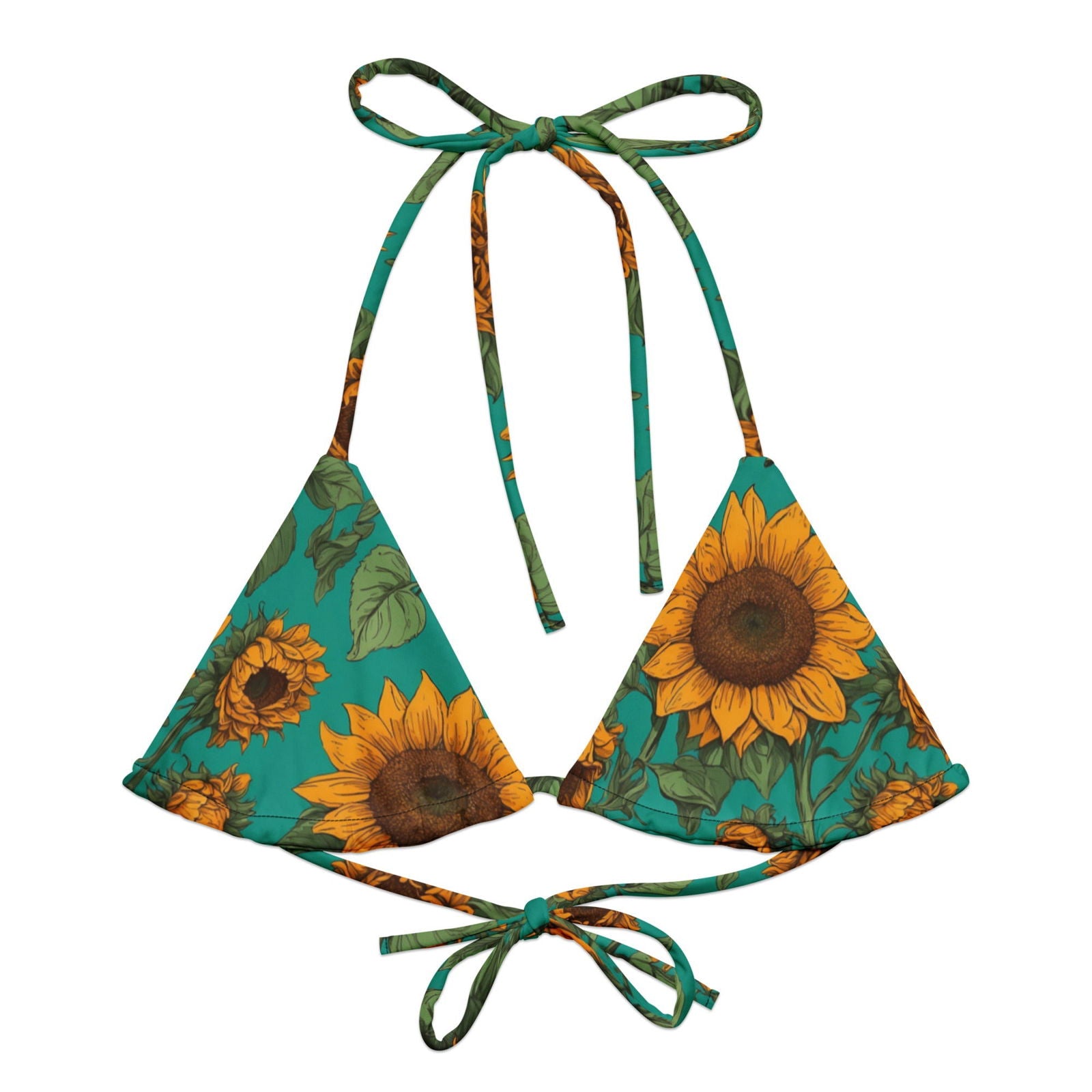 'Sunflower Delights' Recycled string bikini top Swimwear