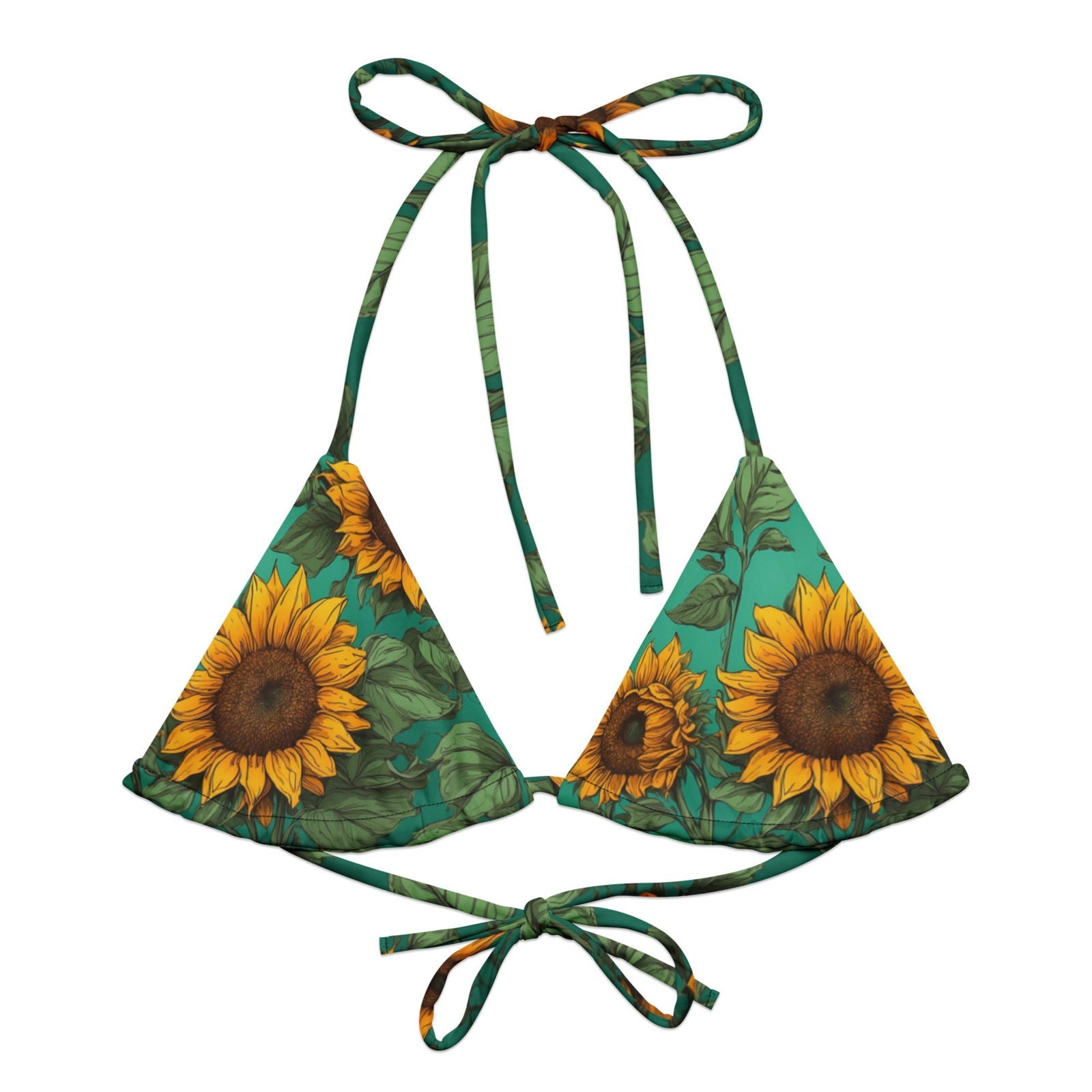'Sunflower Delights' Recycled string bikini top Swimwear