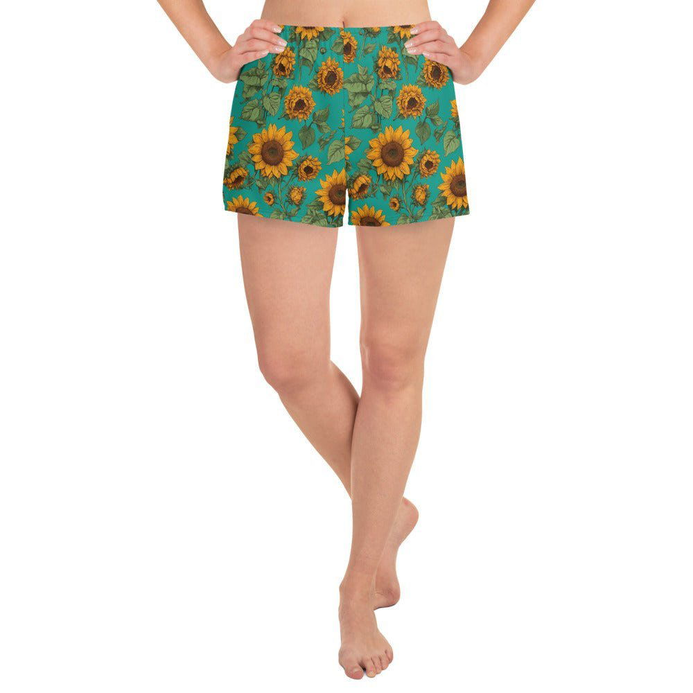 'Sunflower Delights' Women’s Recycled Athletic Shorts - Wild Wisp Apparel