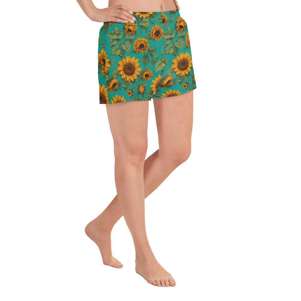 'Sunflower Delights' Women’s Recycled Athletic Shorts - Wild Wisp Apparel