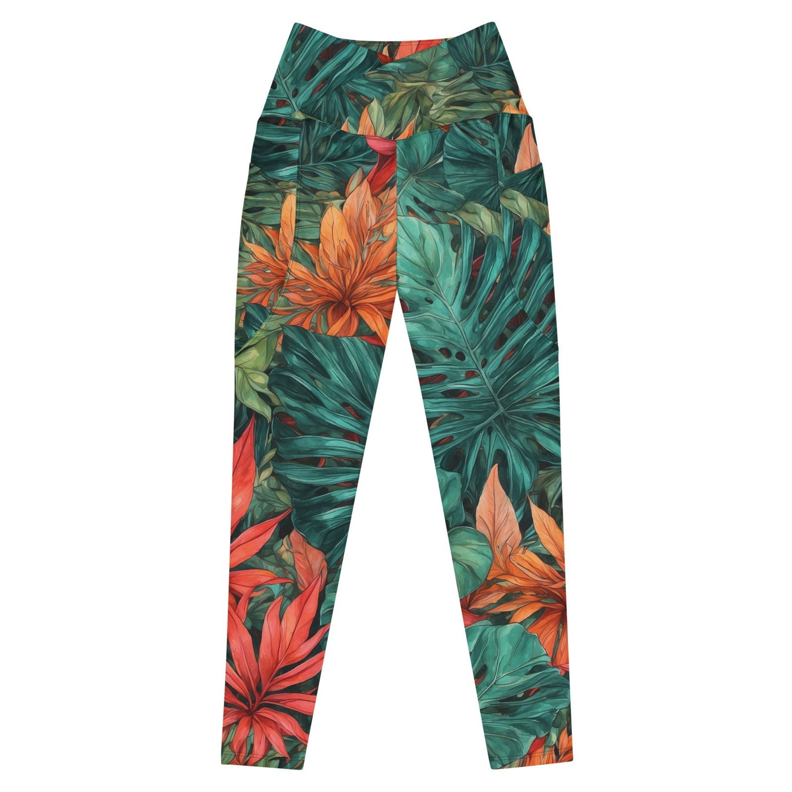 'Tropical Flora' Crossover leggings with pockets Leggings