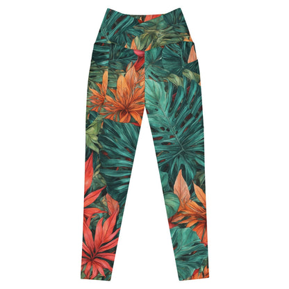 'Tropical Flora' Crossover leggings with pockets Leggings