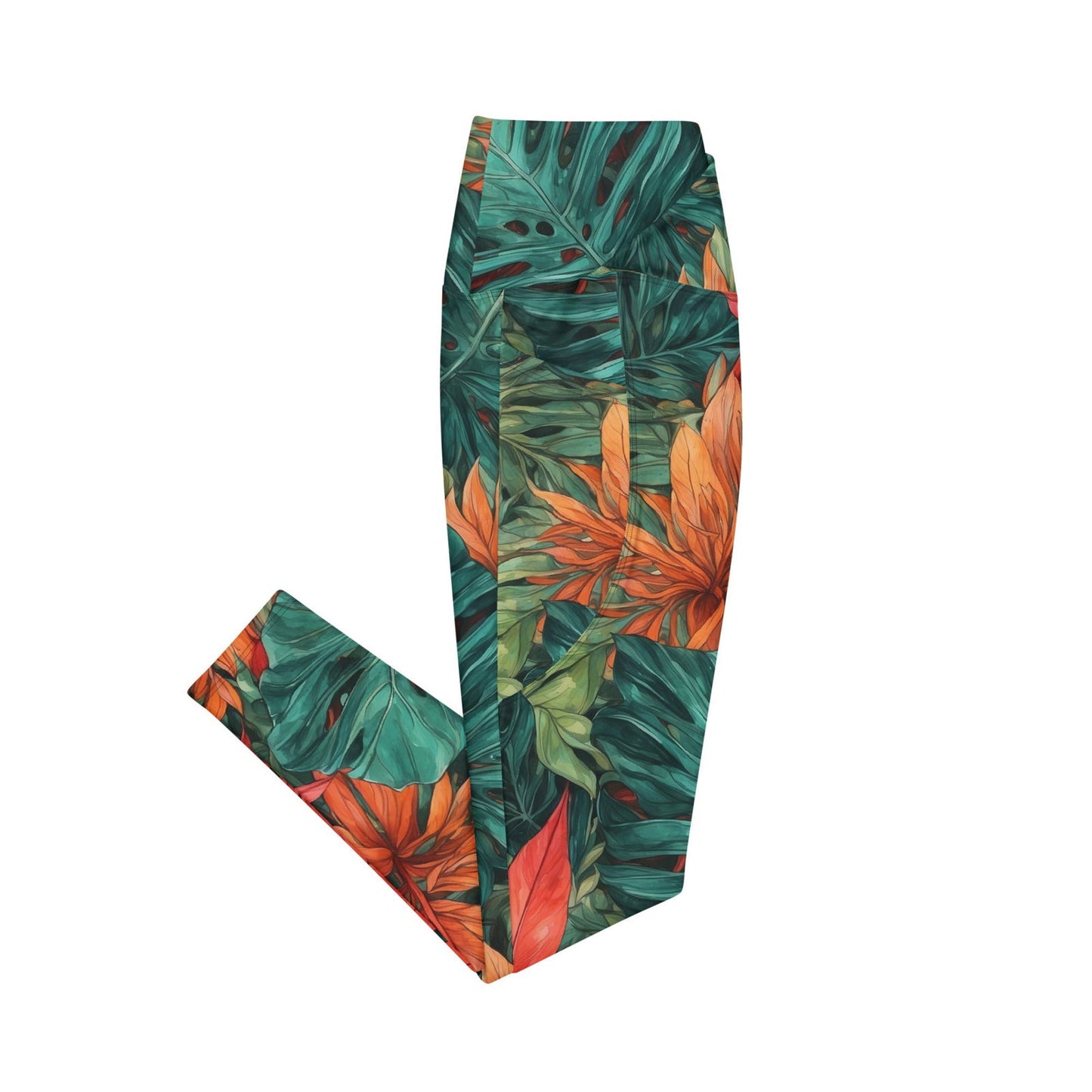 'Tropical Flora' Crossover leggings with pockets Leggings