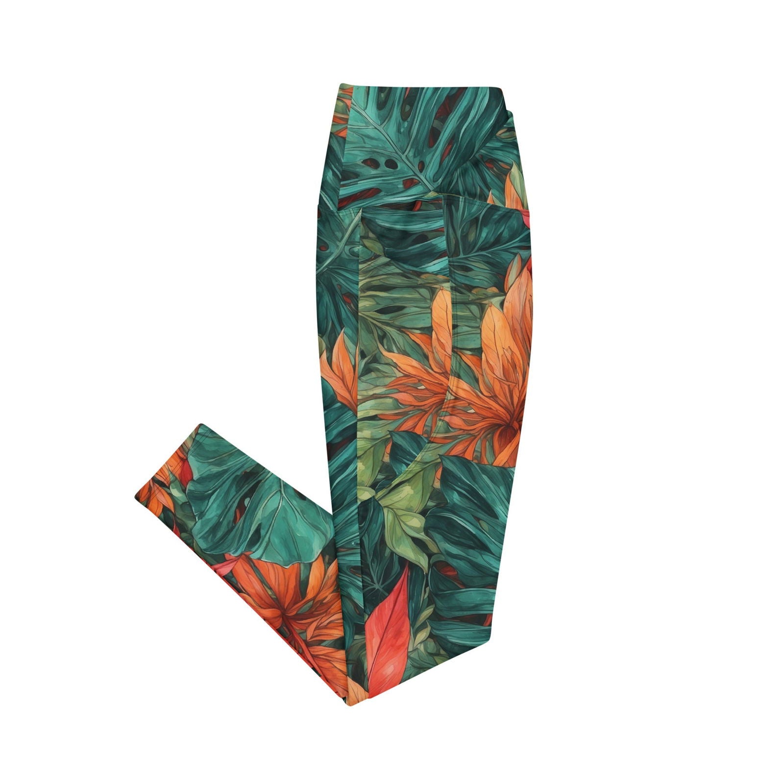 'Tropical Flora' Crossover leggings with pockets Leggings