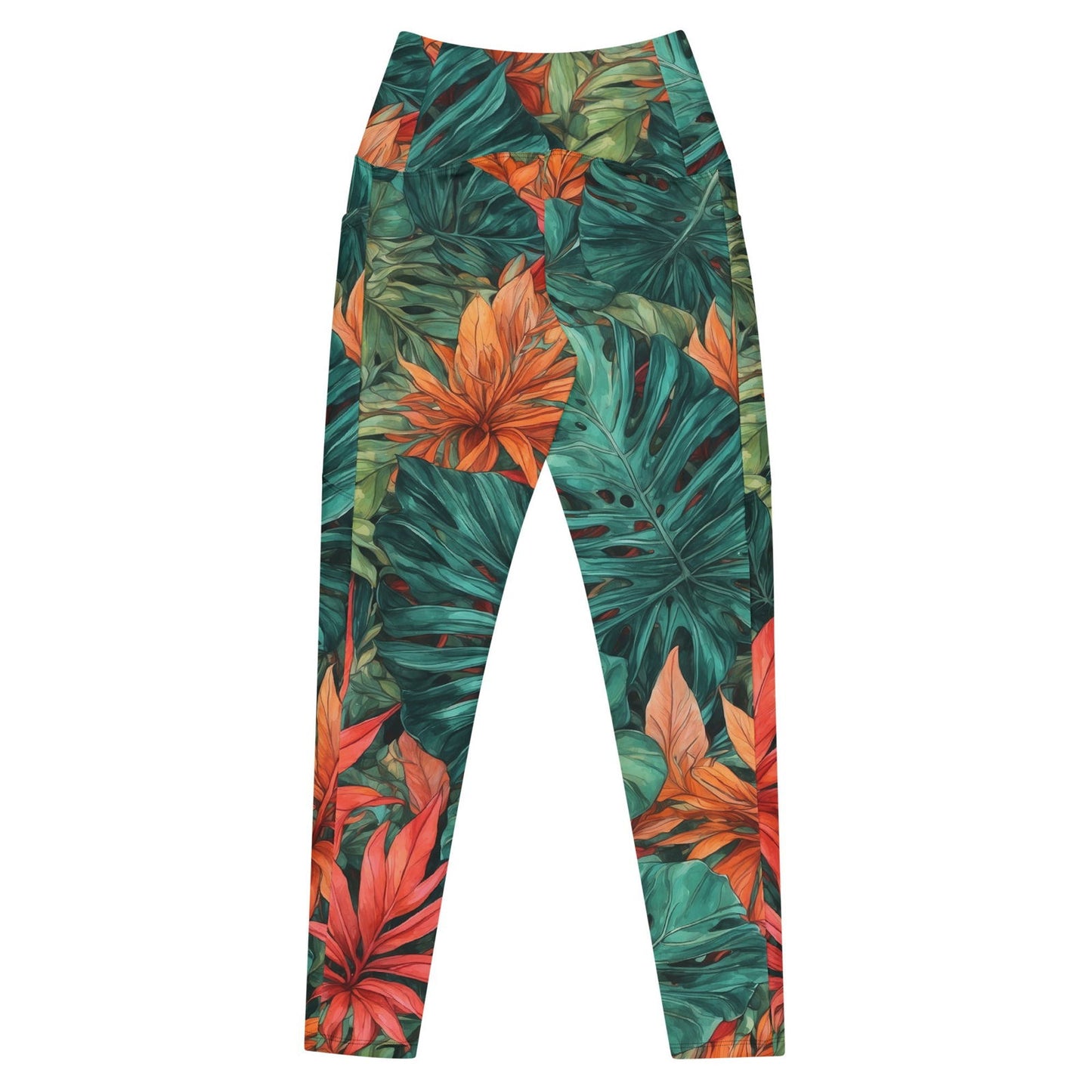 'Tropical Flora' Crossover leggings with pockets Leggings