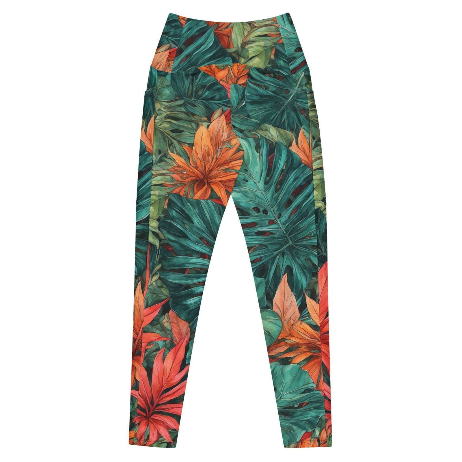 'Tropical Flora' Crossover leggings with pockets Leggings