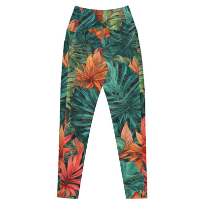 'Tropical Flora' Crossover leggings with pockets Leggings