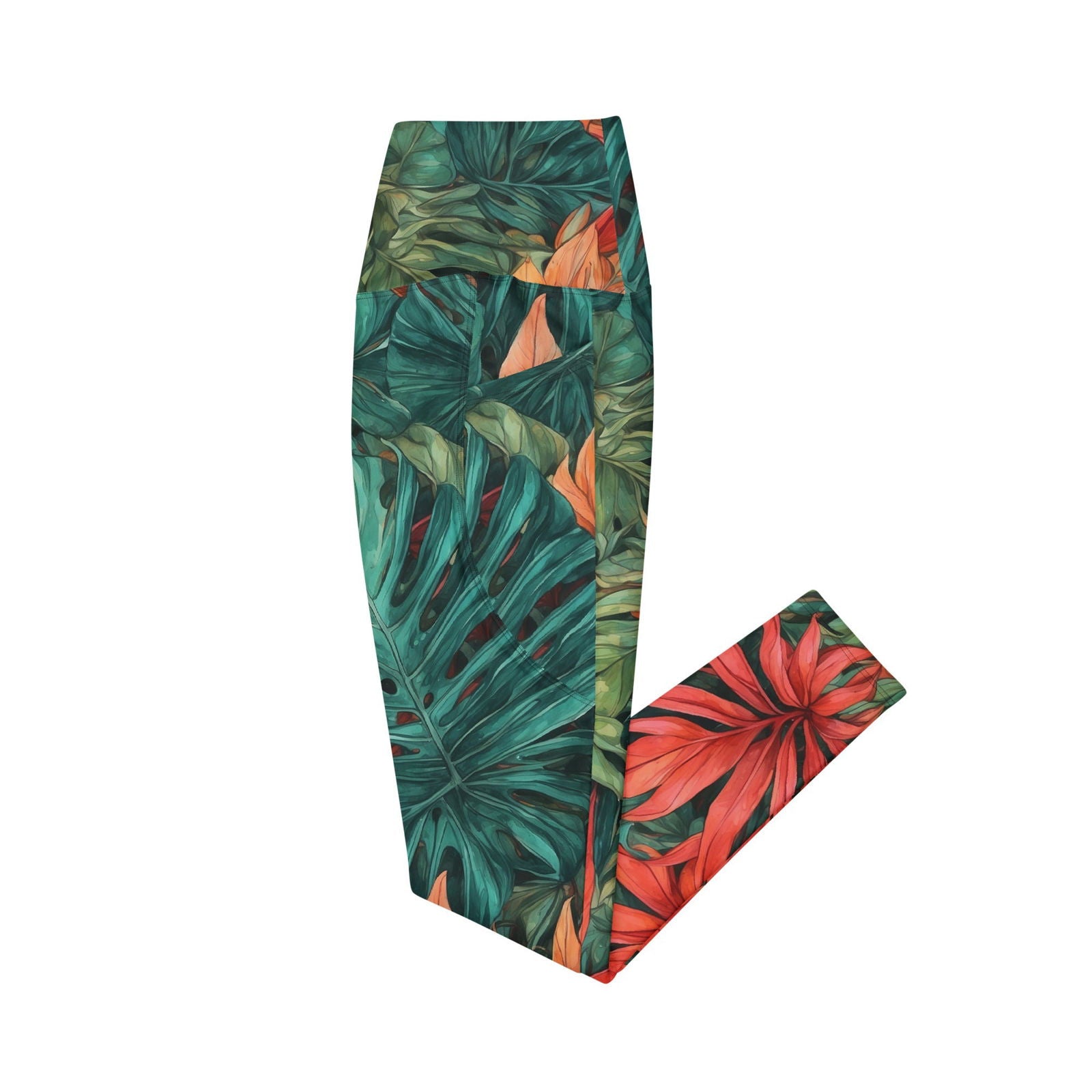 'Tropical Flora' Crossover leggings with pockets Leggings