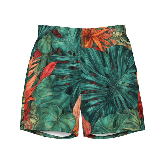 'Tropical Flora' Men's recycled swim trunks Swimwear