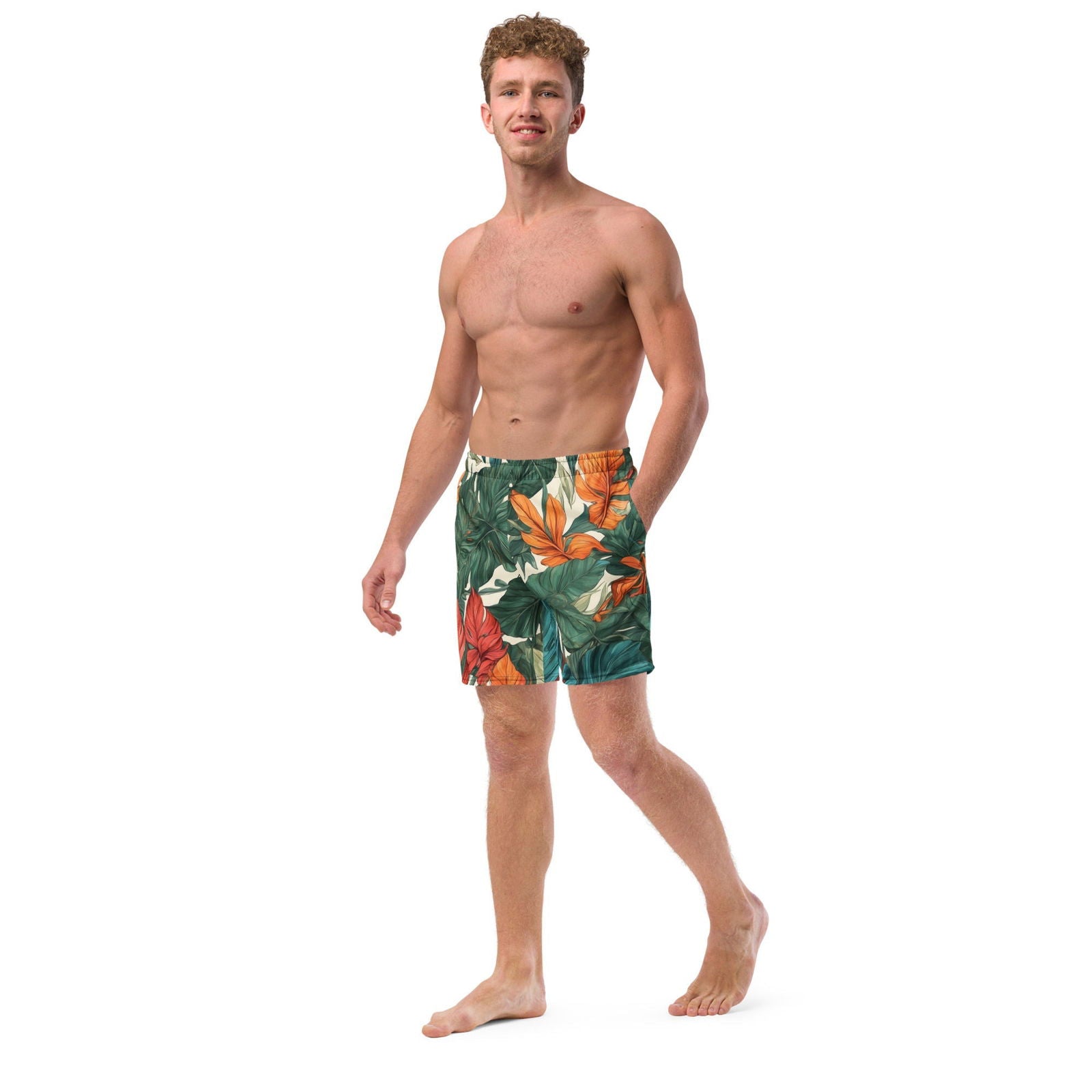 'Tropical Flora' Men's recycled swim trunks Swimwear
