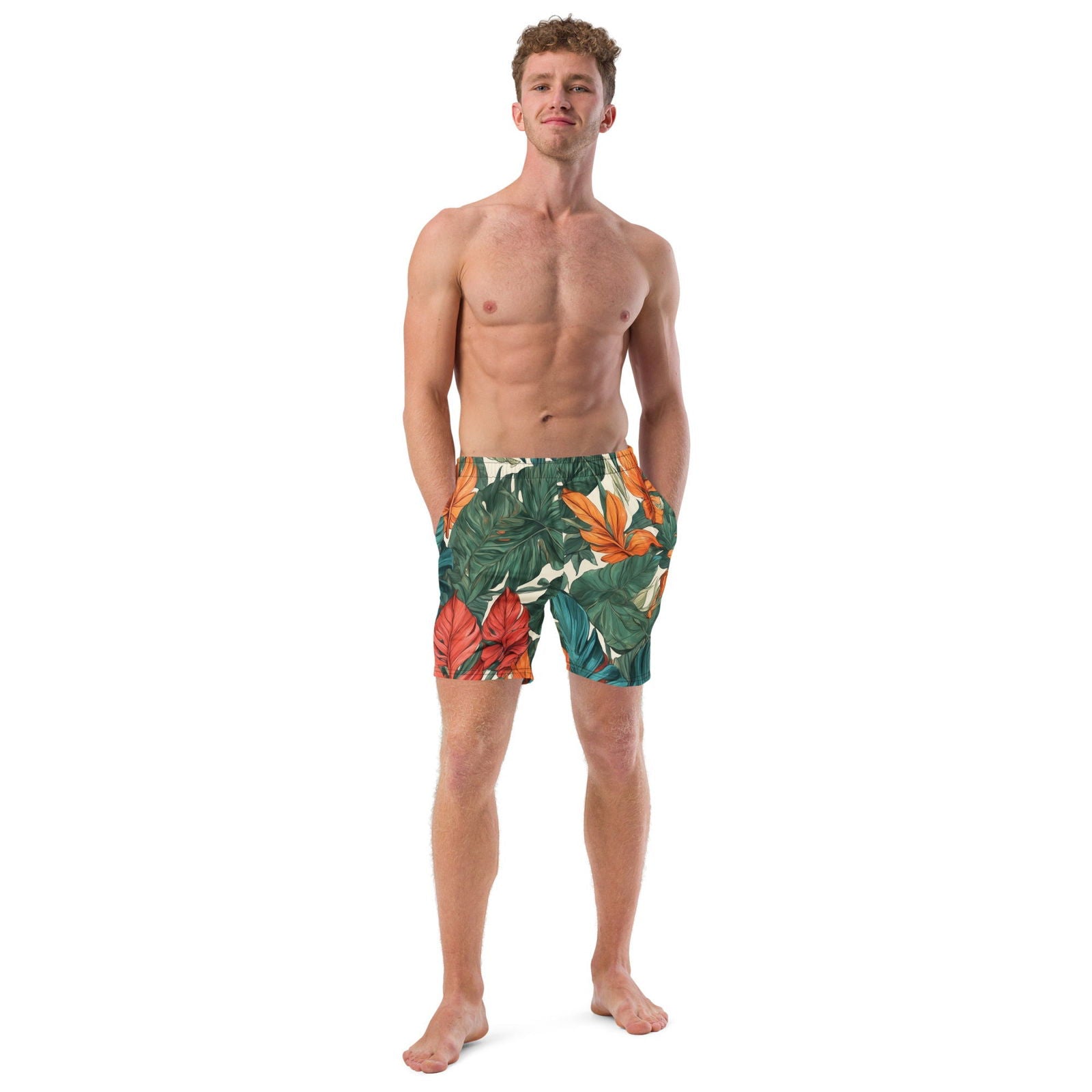 'Tropical Flora' Men's recycled swim trunks Swimwear