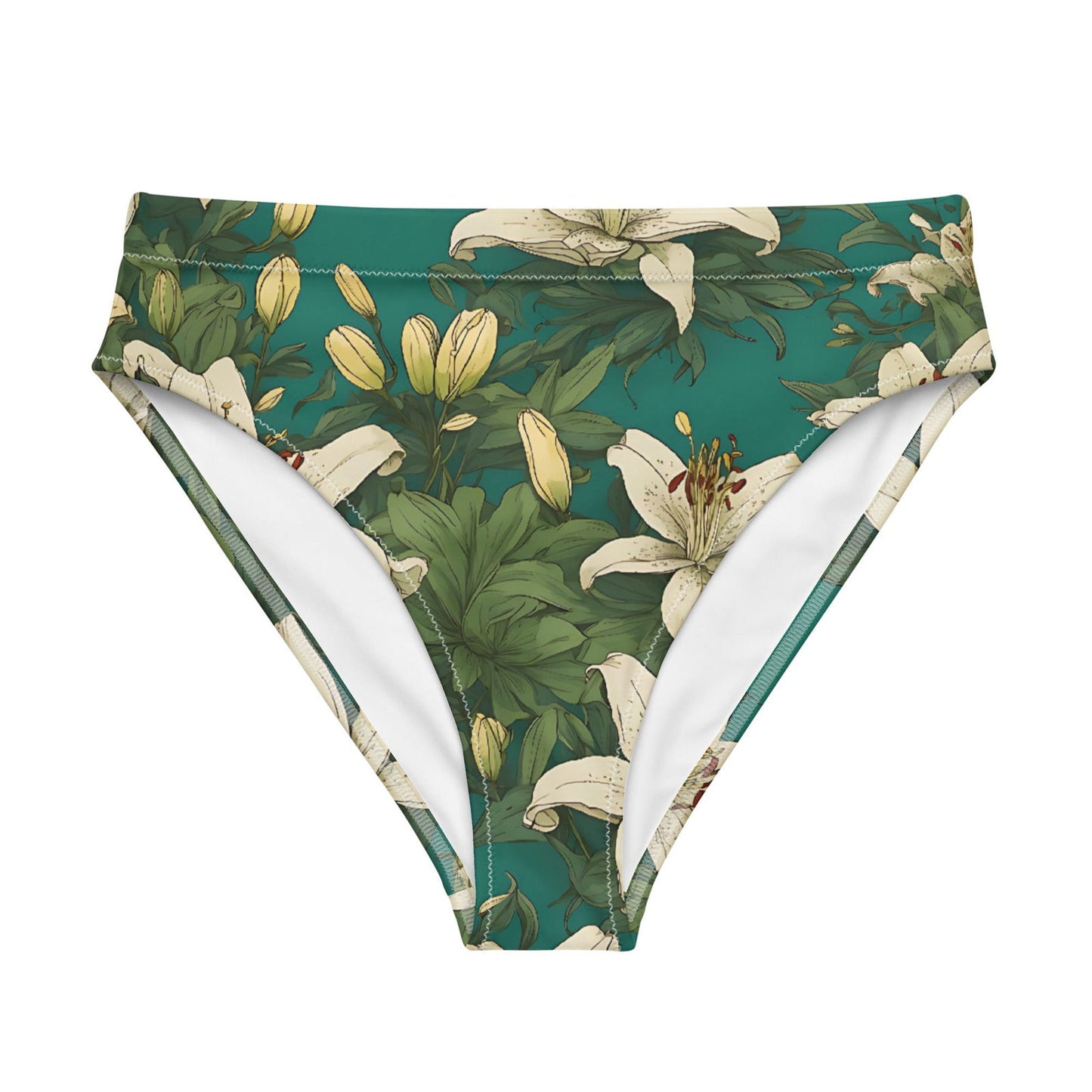 'White Lilies' Recycled high-waisted bikini bottom - Wild Wisp Apparel