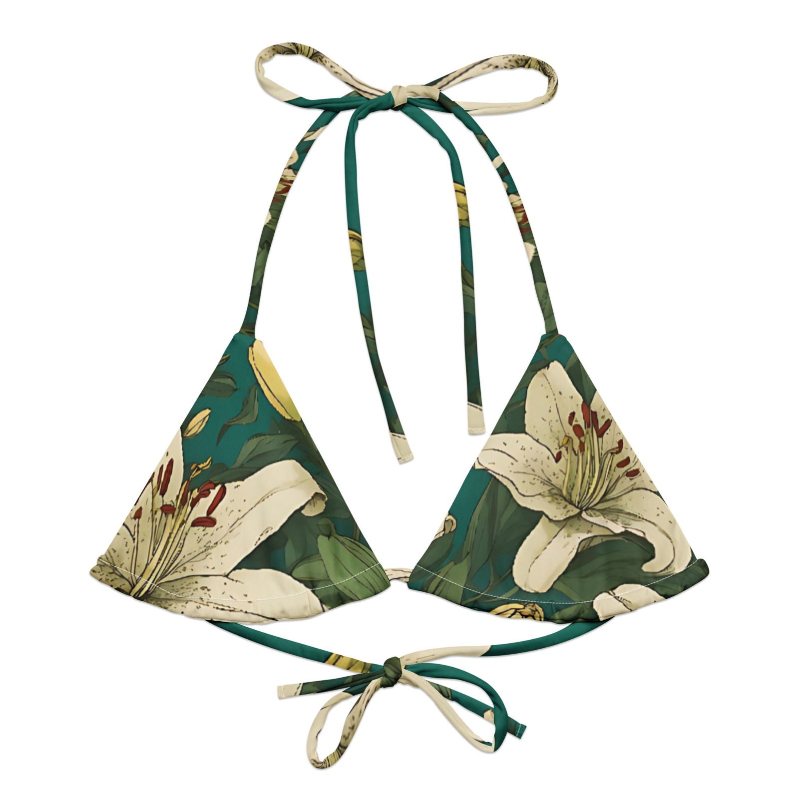 'White Lilies' Recycled string bikini top Swimwear