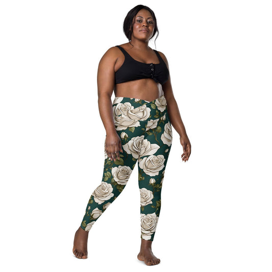 'White Roses' Crossover leggings with pockets Leggings