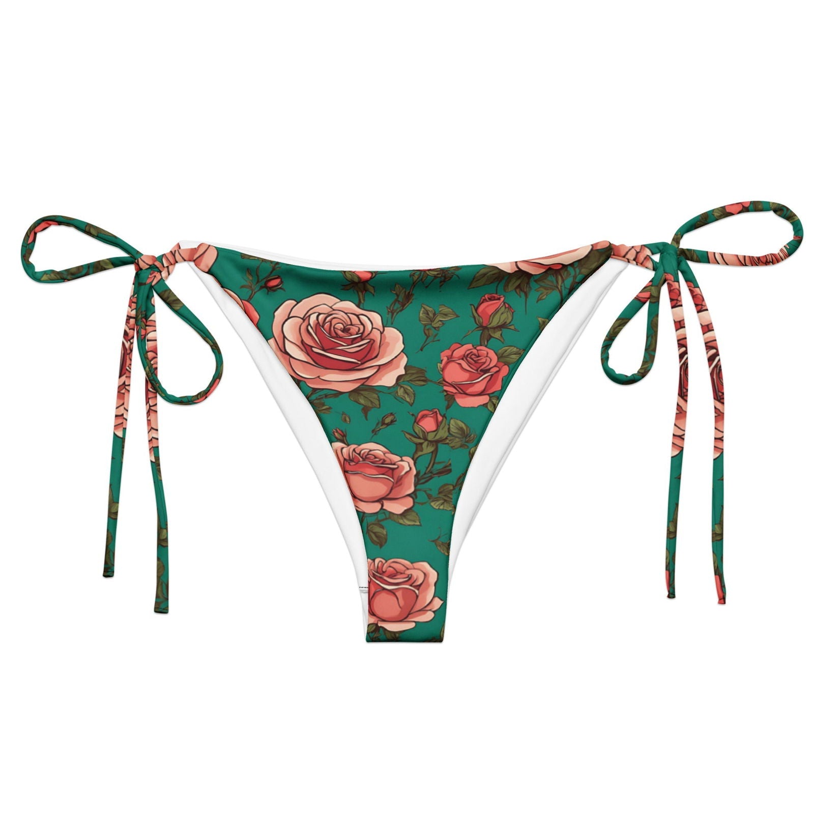 'White Roses' Recycled string bikini bottom Swimwear