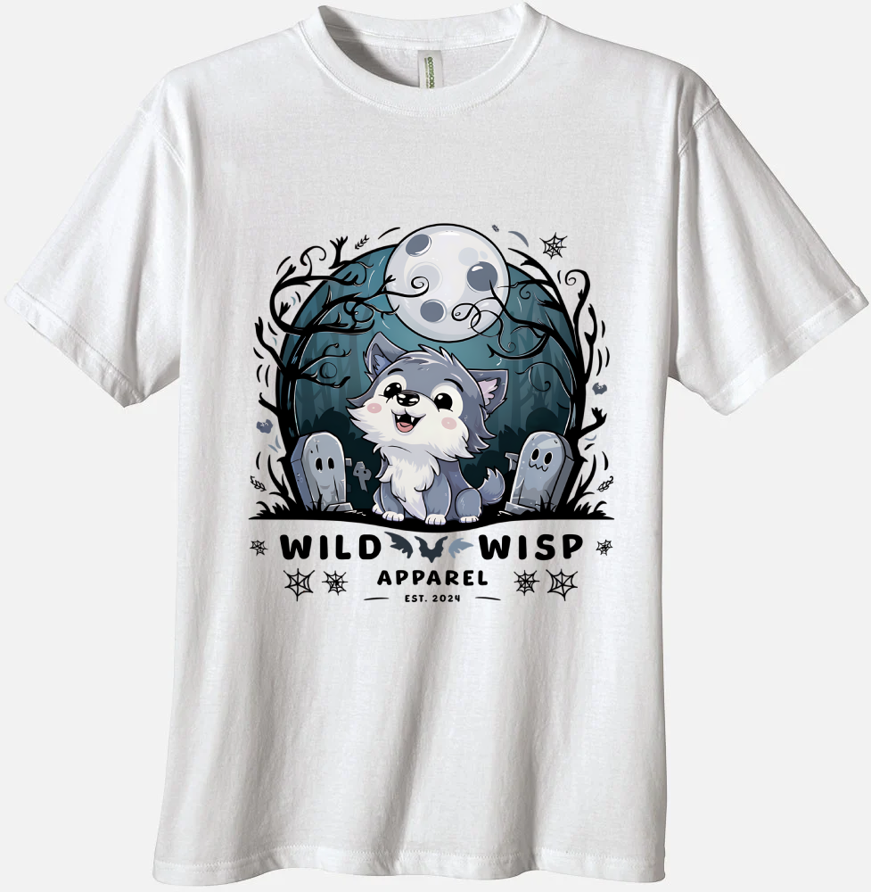 'Wolf Pup Under a Moonlit Sky' Organic Unisex Crewneck T-shirt T-Shirts