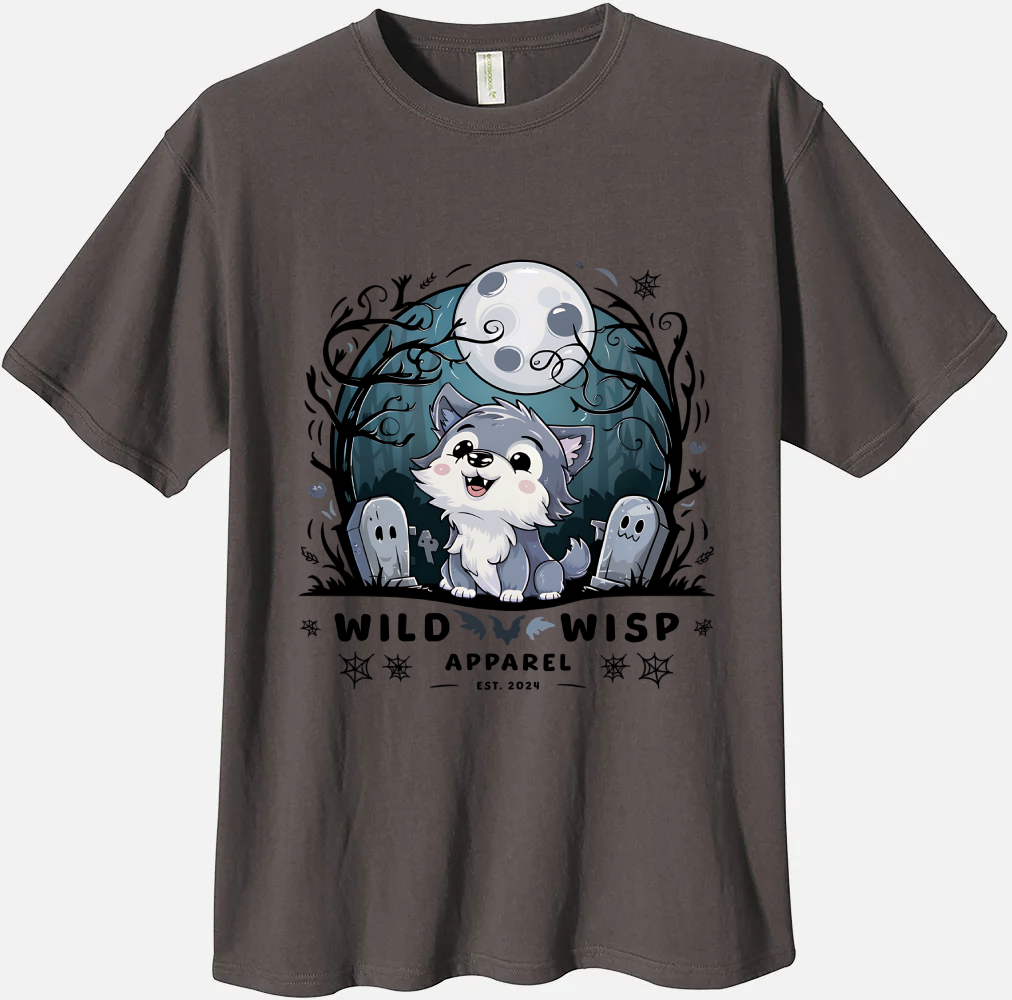 'Wolf Pup Under a Moonlit Sky' Organic Unisex Crewneck T-shirt T-Shirts