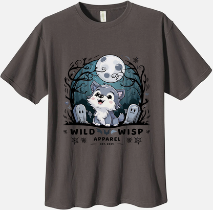 'Wolf Pup Under a Moonlit Sky' Organic Unisex Crewneck T-shirt T-Shirts