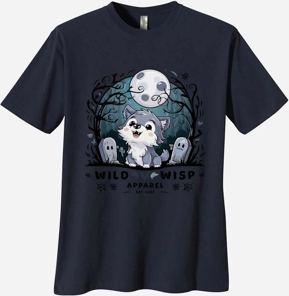 'Wolf Pup Under a Moonlit Sky' Organic Unisex Crewneck T-shirt T-Shirts