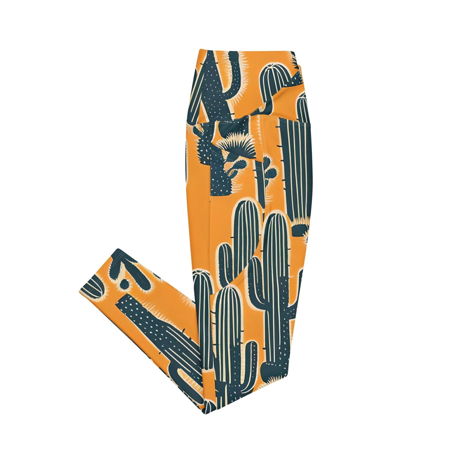'Yellow Cacti' Crossover leggings with pockets Leggings