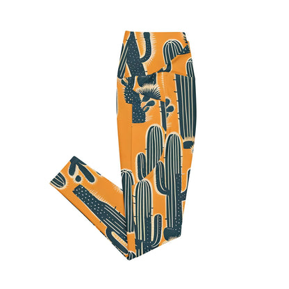 'Yellow Cacti' Crossover leggings with pockets Leggings