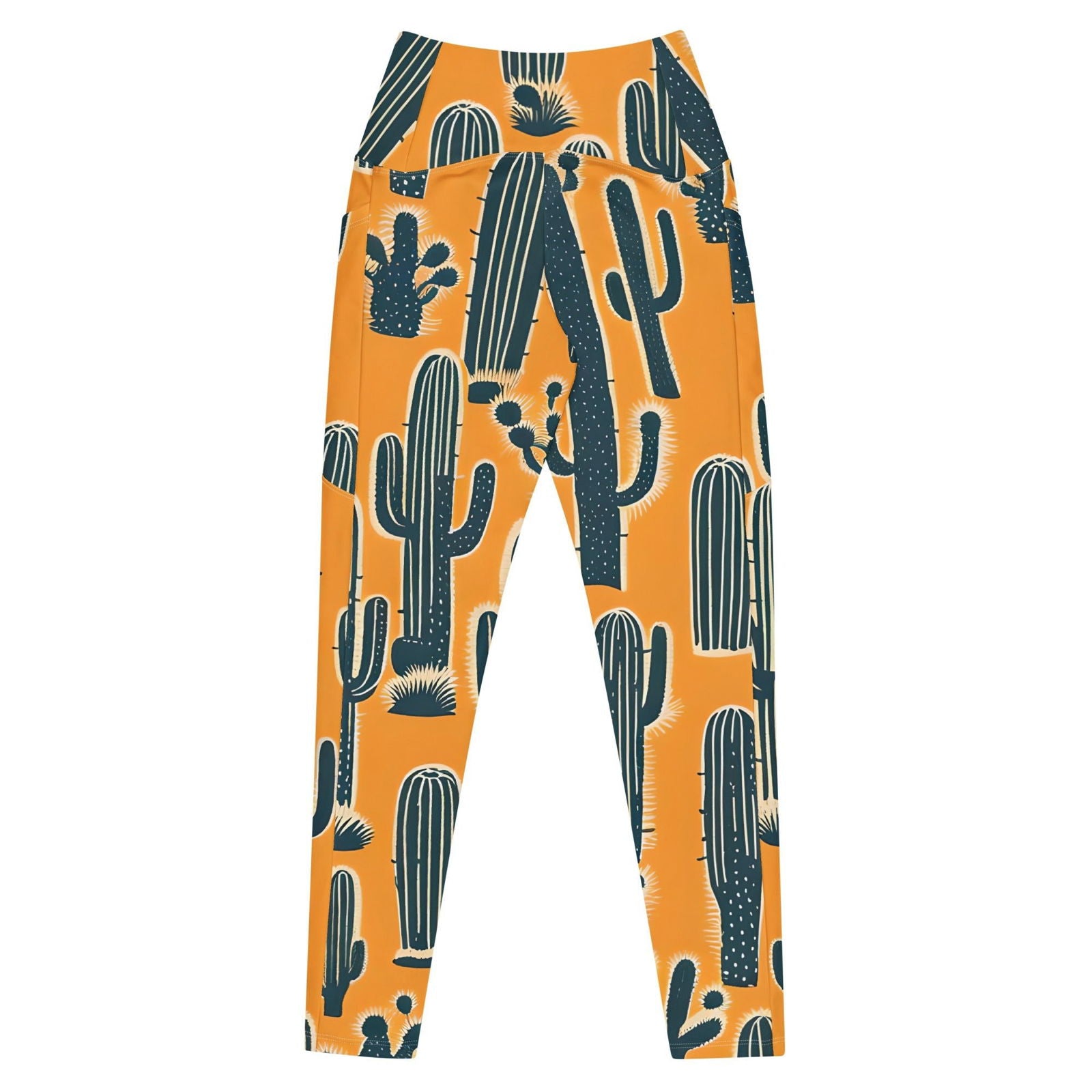 'Yellow Cacti' Crossover leggings with pockets Leggings