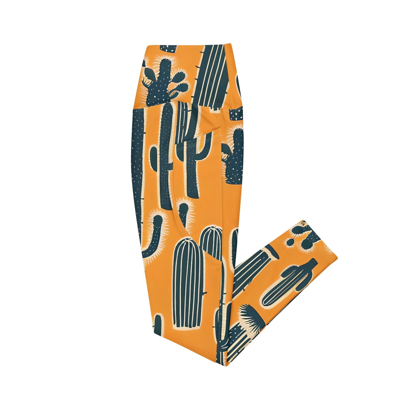 'Yellow Cacti' Crossover leggings with pockets Leggings