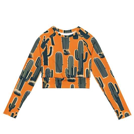 'Yellow Cacti' Recycled long-sleeve crop top Crop Tops