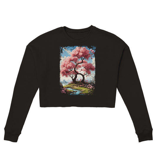 "Cherry Blossom Serenity" Womens Cropped Sweatshirt - Wild Wisp Apparel