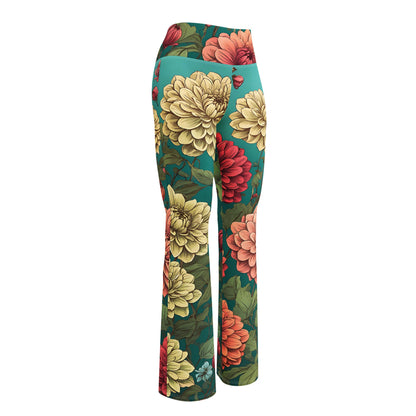 Dahlia Flowers' Flare leggings with pockets - Wild Wisp Apparel