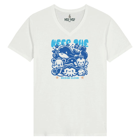 'Keep the Ocean Clean' Womens V-Neck T-shirt - Wild Wisp Apparel