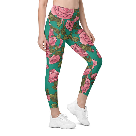 'Pink Roses' Leggings with pockets - Wild Wisp Apparel