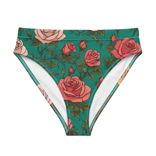 'Pink Roses' Recycled high-waisted bikini bottom - Wild Wisp Apparel