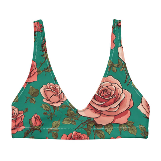 'Pink Roses' Recycled padded bikini top - Wild Wisp Apparel