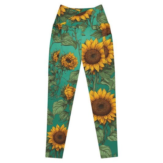 'Sunflower Delight' Crossover leggings with pockets - Wild Wisp Apparel