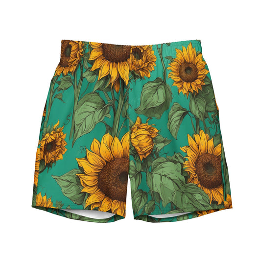 'Sunflower Delight' Men's recycled swim trunks - Wild Wisp Apparel