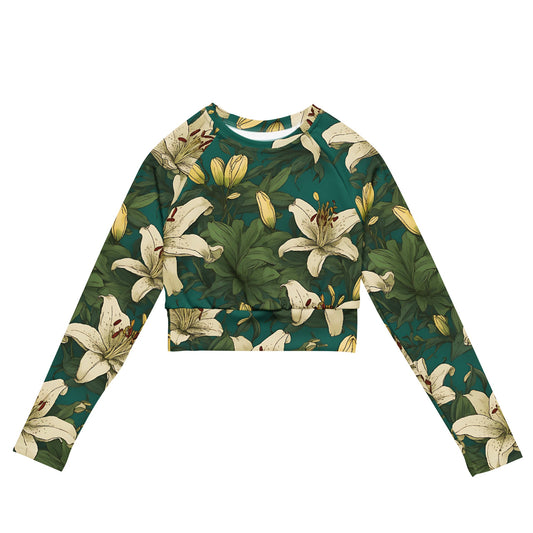 'White Lilies' Recycled long-sleeve crop top - Wild Wisp Apparel