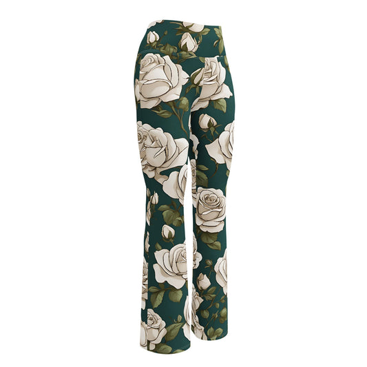 White Roses' Flare leggings with pockets - Wild Wisp Apparel