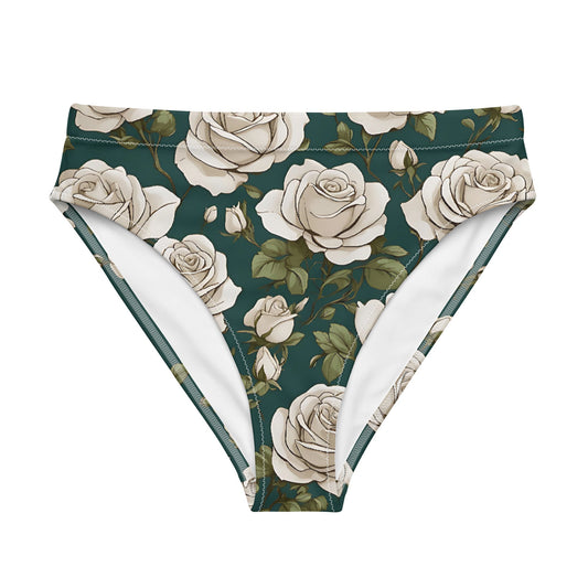 'White Roses' Recycled high-waisted bikini bottom - Wild Wisp Apparel